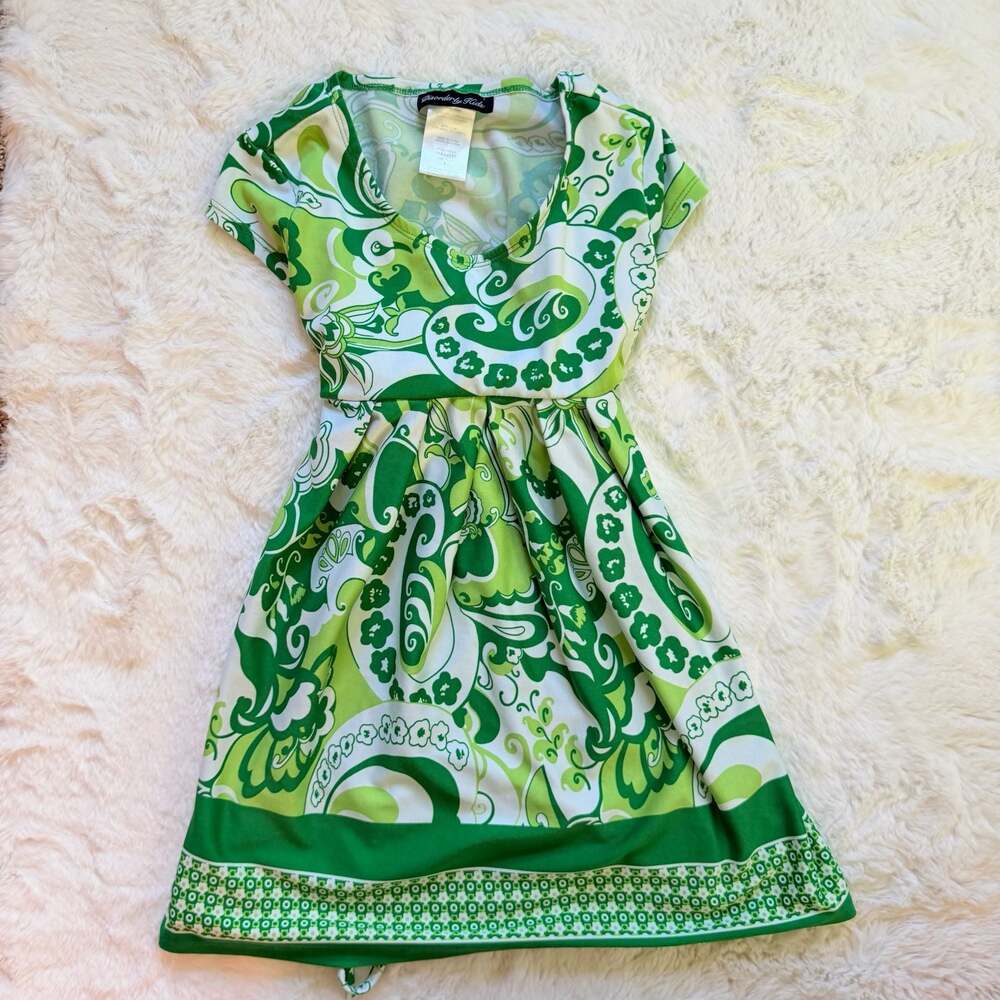 Disorderly Kids  Green Paisley Print Short Sleeve Tie-Back Dress